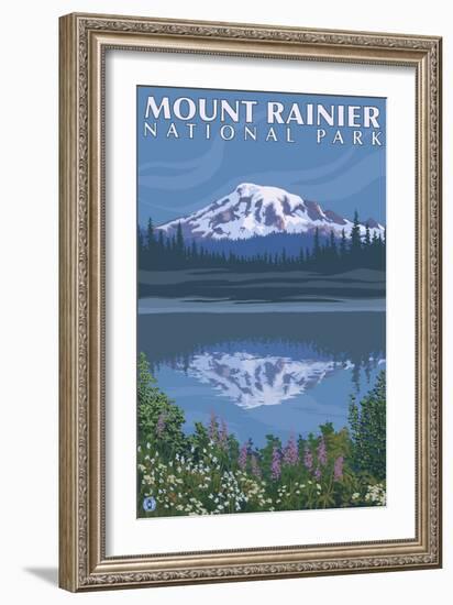 Mount Rainier, Reflection Lake-Lantern Press-Framed Premium Giclee Print