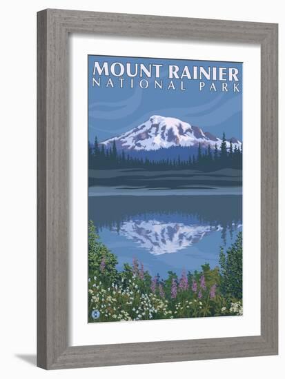 Mount Rainier, Reflection Lake-Lantern Press-Framed Premium Giclee Print