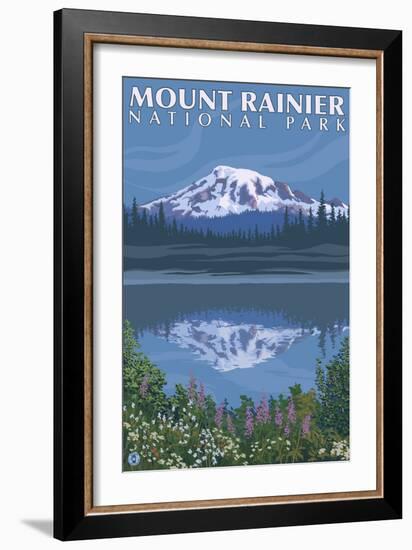 Mount Rainier, Reflection Lake-Lantern Press-Framed Premium Giclee Print