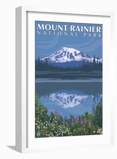 Mount Rainier, Reflection Lake-Lantern Press-Framed Premium Giclee Print