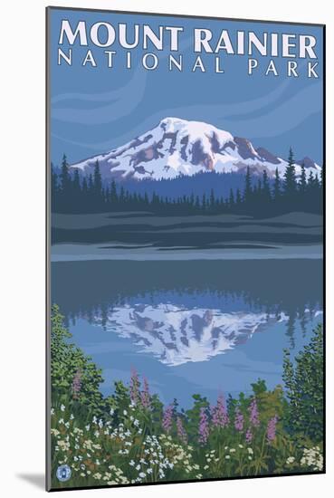 Mount Rainier, Reflection Lake-Lantern Press-Mounted Premium Giclee Print