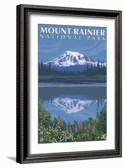 Mount Rainier, Reflection Lake-Lantern Press-Framed Premium Giclee Print