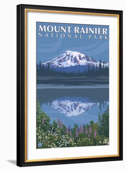 Mount Rainier, Reflection Lake-Lantern Press-Framed Art Print