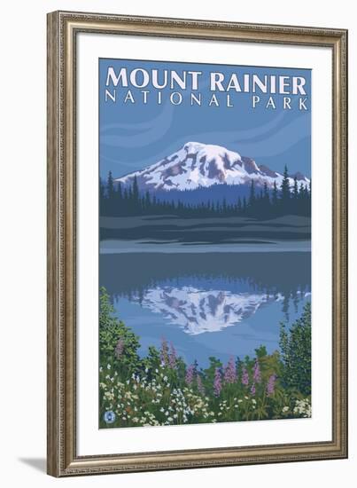 Mount Rainier, Reflection Lake-Lantern Press-Framed Art Print