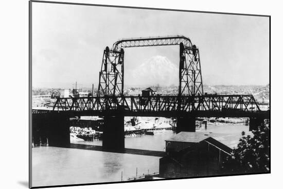 Mount Rainier View from the City through Bridge - Tacoma, WA-Lantern Press-Mounted Art Print