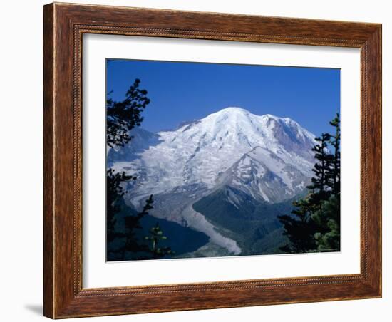 Mount Rainier, Volcanic Peak, and Emmons Glacier from Summit Icefield, Washington State, USA-Anthony Waltham-Framed Photographic Print