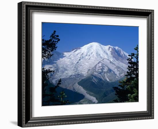 Mount Rainier, Volcanic Peak, and Emmons Glacier from Summit Icefield, Washington State, USA-Anthony Waltham-Framed Photographic Print