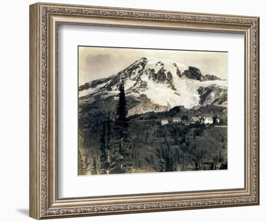 Mount Rainier with Paradise Inn in Foreground, 1922-Asahel Curtis-Framed Giclee Print
