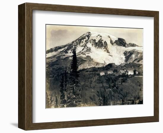 Mount Rainier with Paradise Inn in Foreground, 1922-Asahel Curtis-Framed Giclee Print