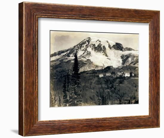 Mount Rainier with Paradise Inn in Foreground, 1922-Asahel Curtis-Framed Giclee Print