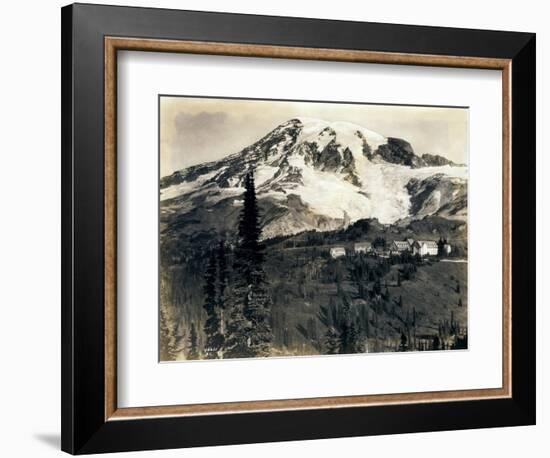 Mount Rainier with Paradise Inn in Foreground, 1922-Asahel Curtis-Framed Giclee Print