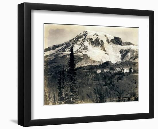 Mount Rainier with Paradise Inn in Foreground, 1922-Asahel Curtis-Framed Giclee Print