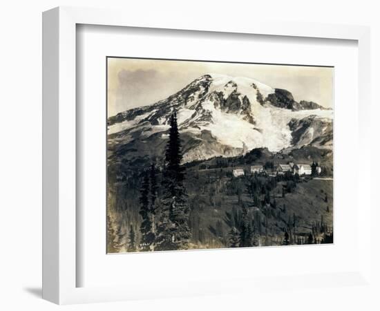 Mount Rainier with Paradise Inn in Foreground, 1922-Asahel Curtis-Framed Giclee Print