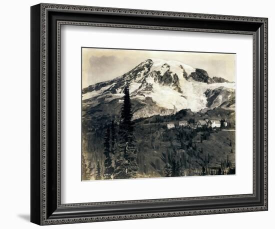 Mount Rainier with Paradise Inn in Foreground, 1922-Asahel Curtis-Framed Giclee Print