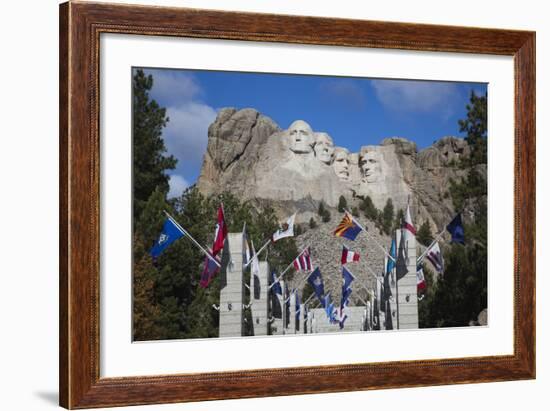 Mount Rushmore National Memorial, Avenue of Flags, South Dakota, USA-Walter Bibikow-Framed Photographic Print