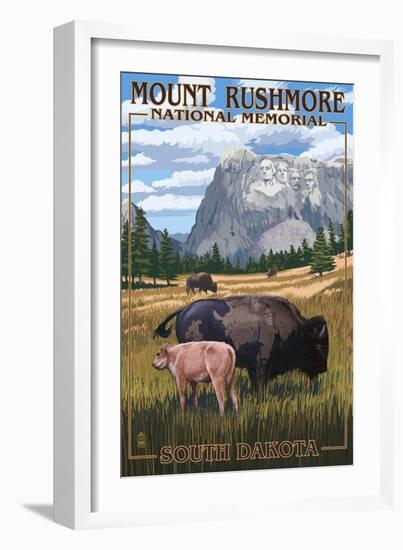 Mount Rushmore National Memorial, South Dakota - Bison Scene-Lantern Press-Framed Premium Giclee Print