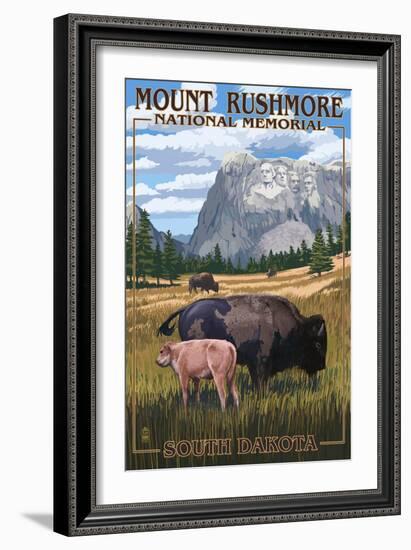 Mount Rushmore National Memorial, South Dakota - Bison Scene-Lantern Press-Framed Premium Giclee Print