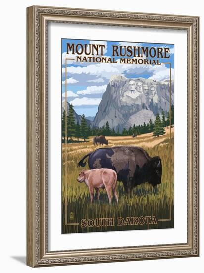 Mount Rushmore National Memorial, South Dakota - Bison Scene-Lantern Press-Framed Art Print