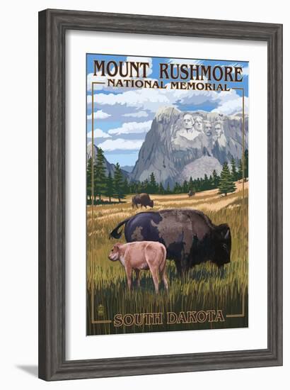 Mount Rushmore National Memorial, South Dakota - Bison Scene-Lantern Press-Framed Art Print