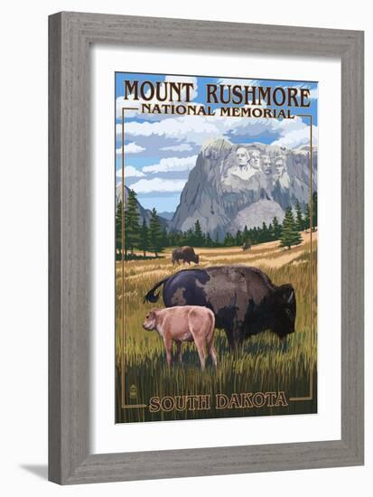 Mount Rushmore National Memorial, South Dakota - Bison Scene-Lantern Press-Framed Art Print