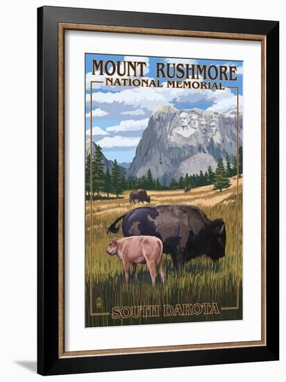 Mount Rushmore National Memorial, South Dakota - Bison Scene-Lantern Press-Framed Art Print