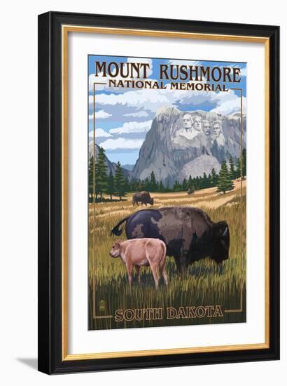 Mount Rushmore National Memorial, South Dakota - Bison Scene-Lantern Press-Framed Art Print