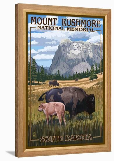Mount Rushmore National Memorial, South Dakota - Bison Scene-Lantern Press-Framed Stretched Canvas