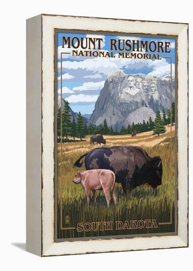 Mount Rushmore National Memorial, South Dakota - Bison Scene-Lantern Press-Framed Stretched Canvas