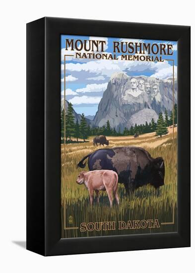 Mount Rushmore National Memorial, South Dakota - Bison Scene-Lantern Press-Framed Stretched Canvas