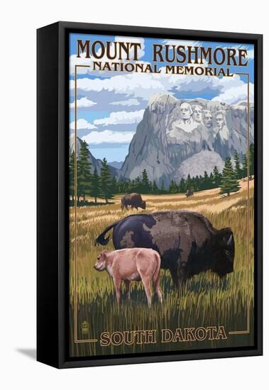 Mount Rushmore National Memorial, South Dakota - Bison Scene-Lantern Press-Framed Stretched Canvas