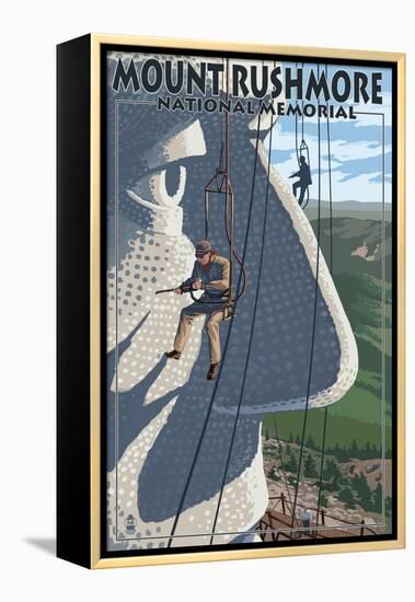 Mount Rushmore National Memorial, South Dakota - Carvers View-Lantern Press-Framed Stretched Canvas