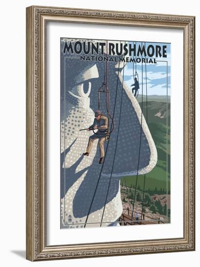 Mount Rushmore National Memorial, South Dakota - Carvers View-Lantern Press-Framed Art Print