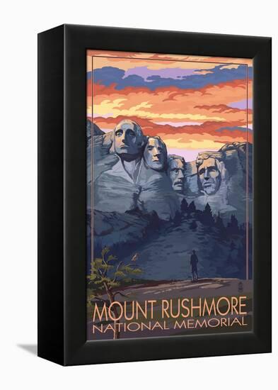 Mount Rushmore National Memorial, South Dakota - Sunset View-Lantern Press-Framed Stretched Canvas