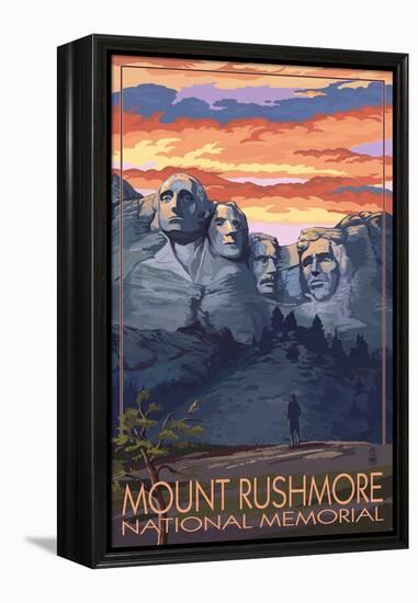 Mount Rushmore National Memorial, South Dakota - Sunset View-Lantern Press-Framed Stretched Canvas