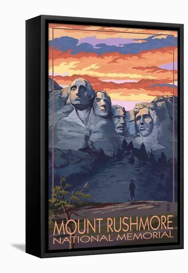 Mount Rushmore National Memorial, South Dakota - Sunset View-Lantern Press-Framed Stretched Canvas