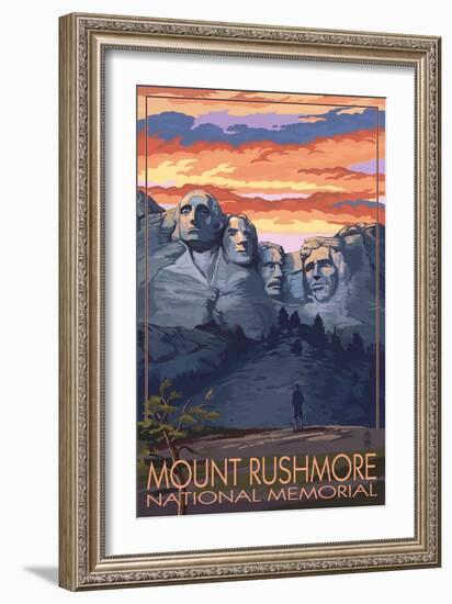 Mount Rushmore National Memorial, South Dakota - Sunset View-Lantern Press-Framed Art Print