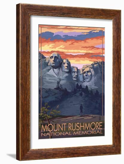 Mount Rushmore National Memorial, South Dakota - Sunset View-Lantern Press-Framed Art Print