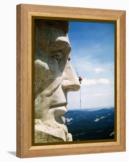 Mount Rushmore Repairman Working on Lincoln's Nose-Bettmann-Framed Premier Image Canvas