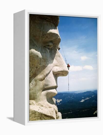 Mount Rushmore Repairman Working on Lincoln's Nose-Bettmann-Framed Premier Image Canvas