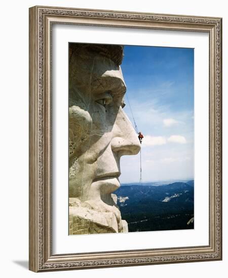 Mount Rushmore Repairman Working on Lincoln's Nose-Bettmann-Framed Photographic Print