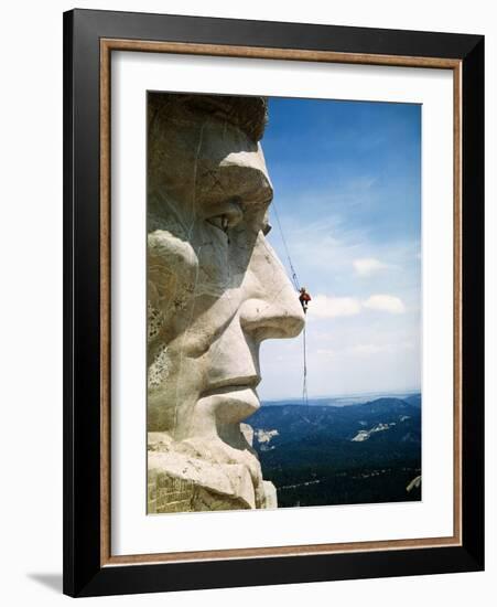 Mount Rushmore Repairman Working on Lincoln's Nose-Bettmann-Framed Photographic Print