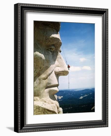 Mount Rushmore Repairman Working on Lincoln's Nose-Bettmann-Framed Photographic Print