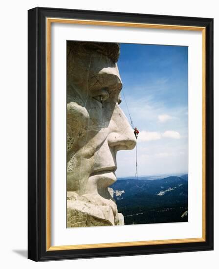 Mount Rushmore Repairman Working on Lincoln's Nose-Bettmann-Framed Photographic Print