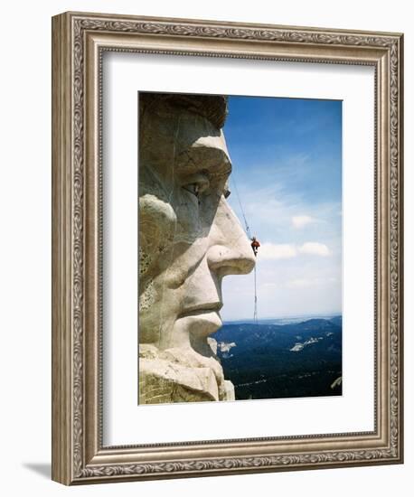 Mount Rushmore Repairman Working on Lincoln's Nose-Bettmann-Framed Photographic Print