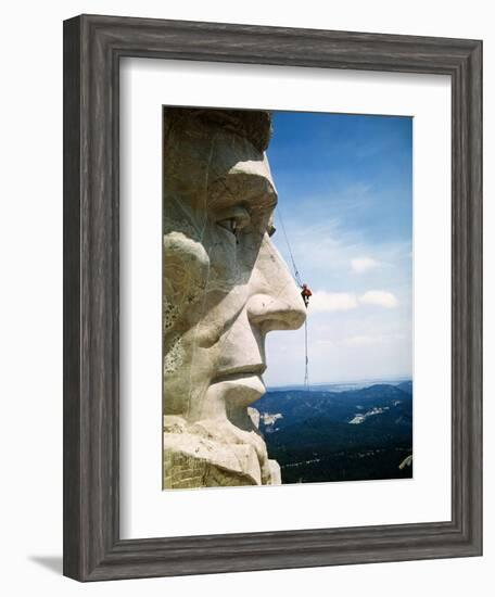 Mount Rushmore Repairman Working on Lincoln's Nose-Bettmann-Framed Photographic Print