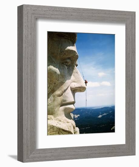 Mount Rushmore Repairman Working on Lincoln's Nose-Bettmann-Framed Photographic Print