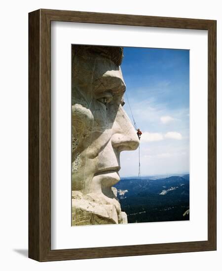 Mount Rushmore Repairman Working on Lincoln's Nose-Bettmann-Framed Photographic Print