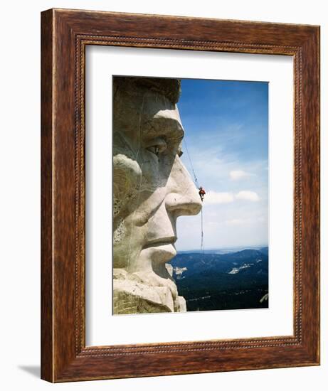 Mount Rushmore Repairman Working on Lincoln's Nose-Bettmann-Framed Photographic Print