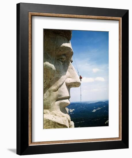 Mount Rushmore Repairman Working on Lincoln's Nose-Bettmann-Framed Photographic Print