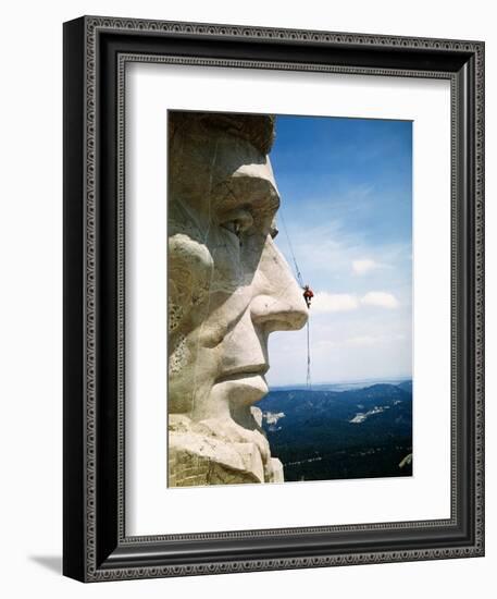 Mount Rushmore Repairman Working on Lincoln's Nose-Bettmann-Framed Photographic Print